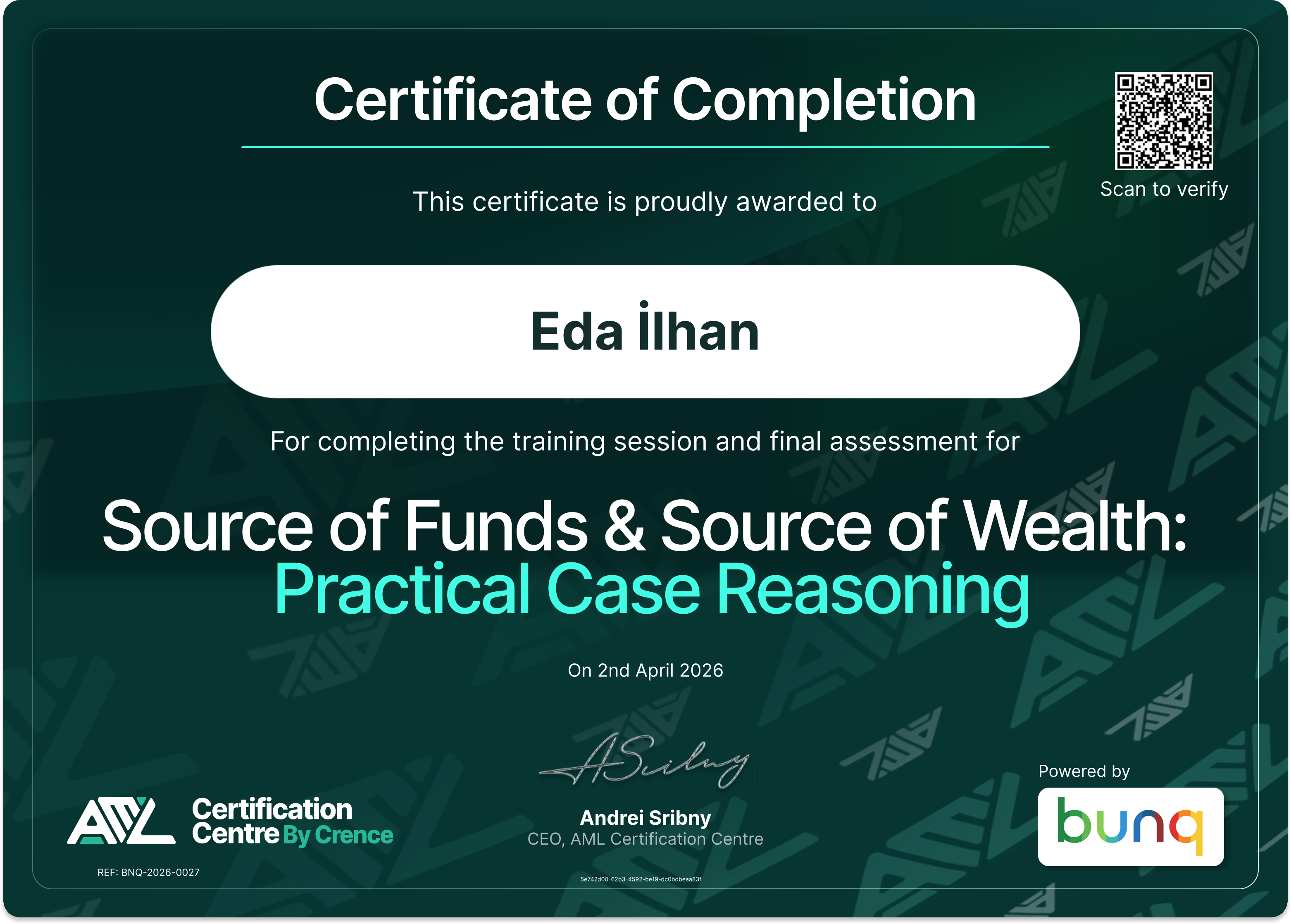 Certificate for Eda İlhan
