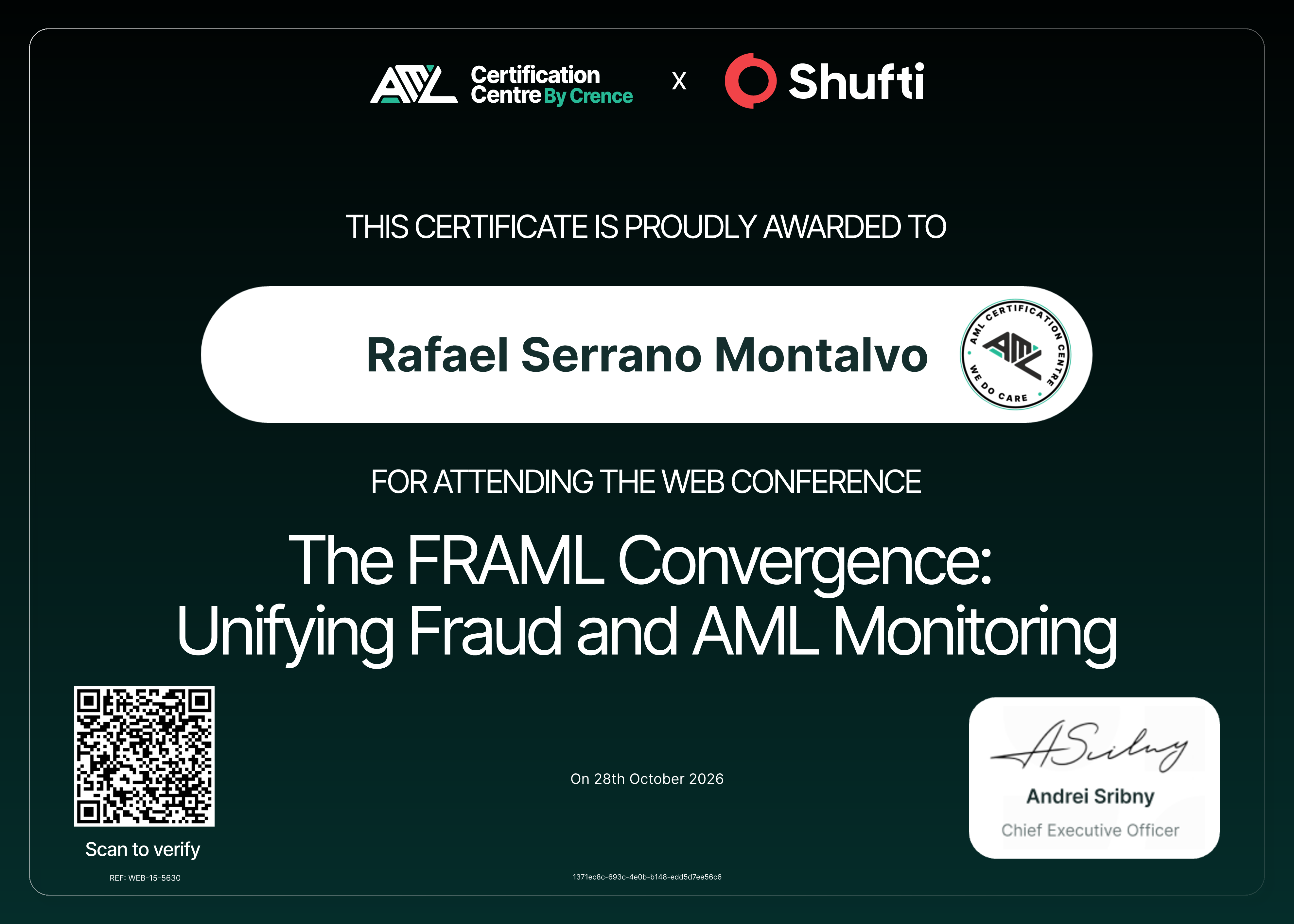 Certificate for Rafael Serrano Montalvo