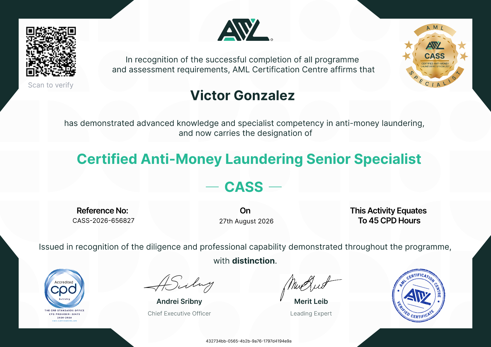 Certificate for Victor Gonzalez