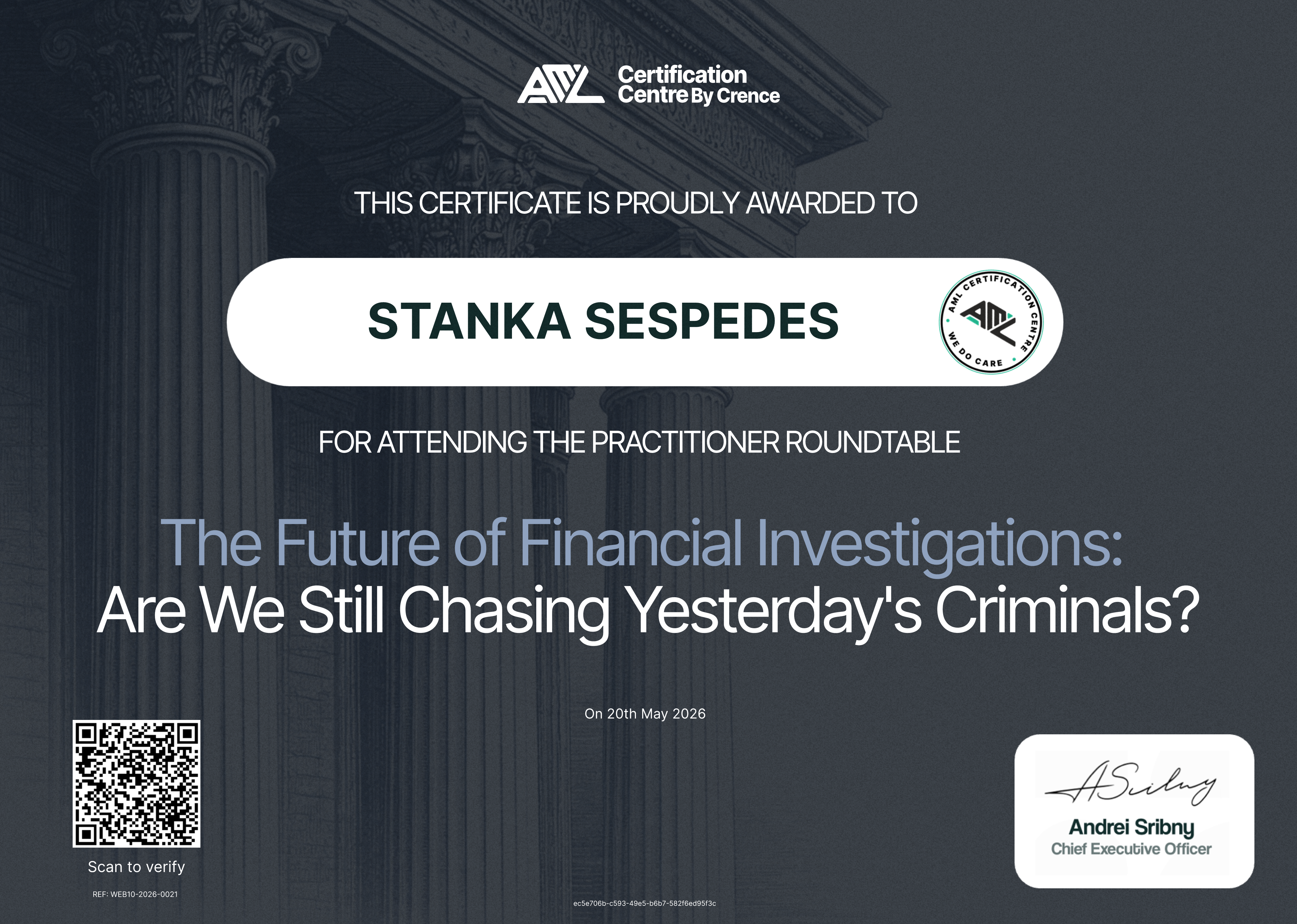 Certificate for STANKA SESPEDES