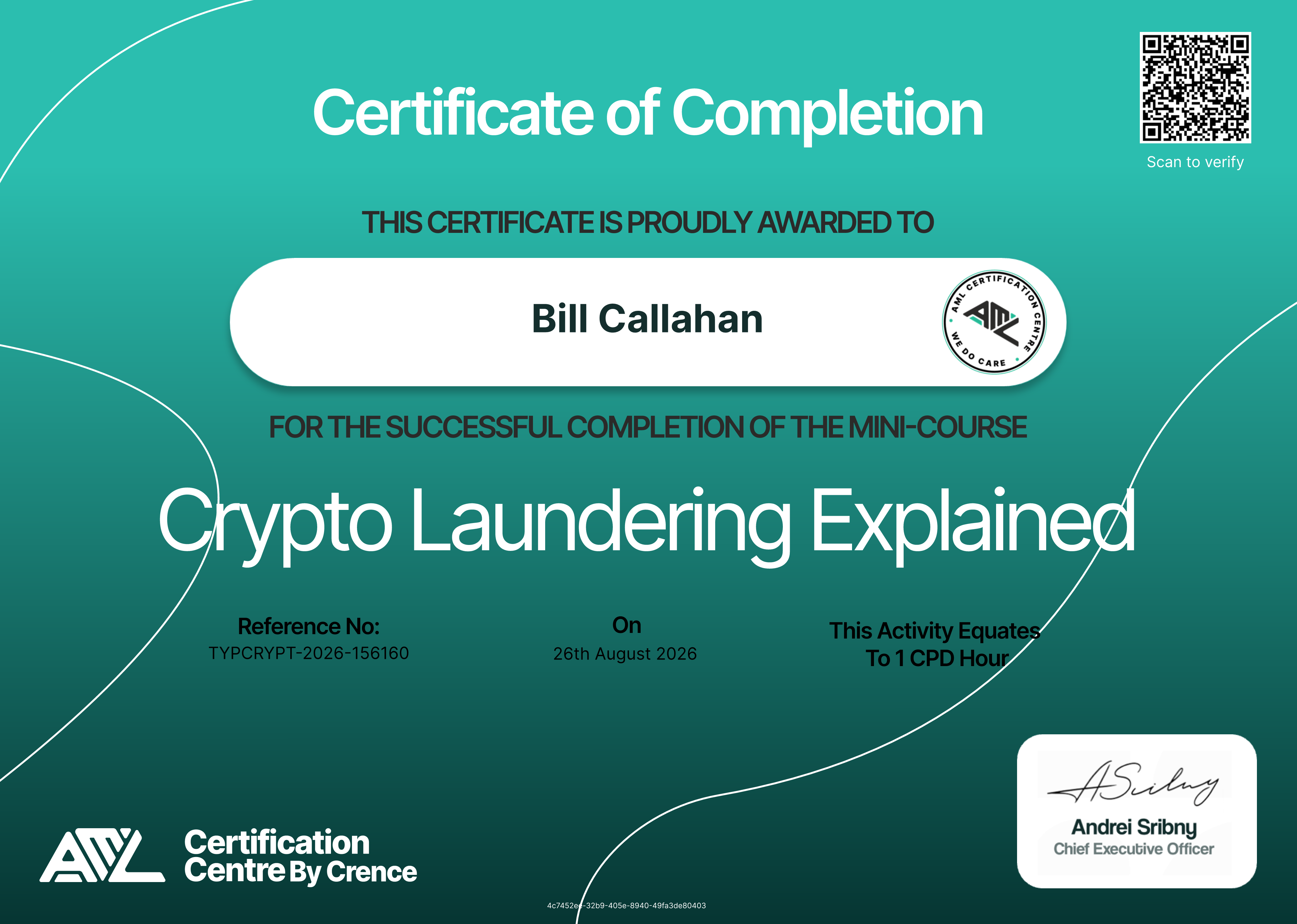 Certificate for Bill Callahan